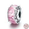 925 Sterling Silver Pink Murano I Love Mom Love Cross Heart Diy Fine Beads Fit Original Charm Bracelet Women Jewelry