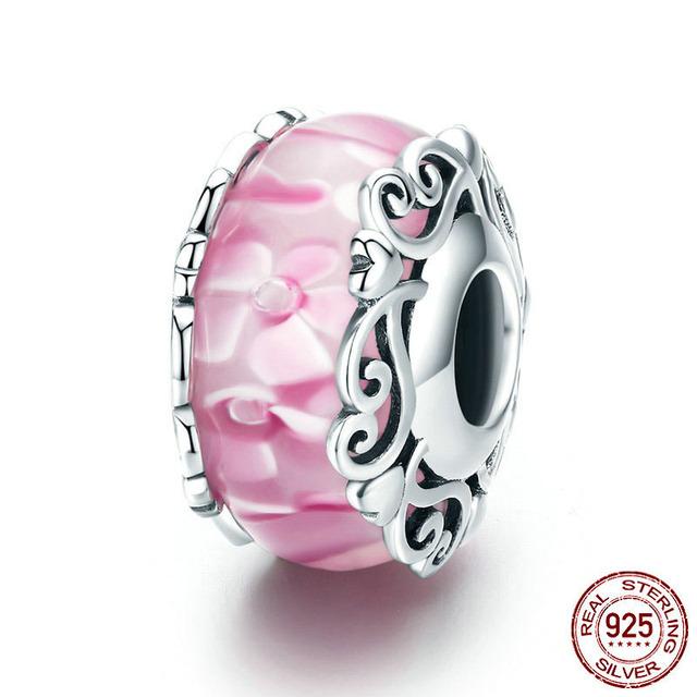 925 Sterling Silver Pink Murano I Love Mom Love Cross Heart Diy Fine Beads Fit Original Charm Bracelet Women Jewelry