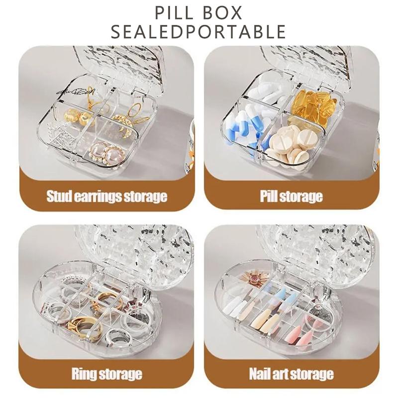 Portable 4/6 Grid Medicine Box Water Ripple Mini Sealed Plastic Travel Carrying Medicine Packaging Organizer for Travel