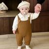 Baby Clothes Super Cute Baby Spring And Autumn Knitted Overalls Fashion Polo Shirt Sweater Split Two-Piece Set
