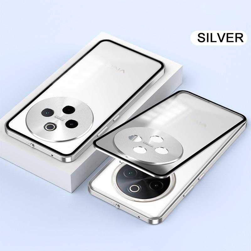Elastic Snap Magnetic Metal Bumper Frame Case for Vivo Y300 Pro 5G 6.77" Clear Frosted PC Camera Lens Protector Back Cover