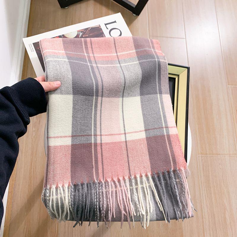 Women's Faux Cashmere Plaid Scarf - Korean Style, Thick & Warm Autumn/Winter Shawl