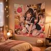 Warm Light Cat House Playing Woolen Cat Maid Tapestry Healing Cute Cat Ear Maid Printed Hanging Cloth Anime Room Decor