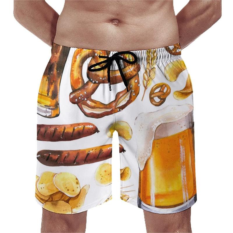 Beer Pattern Beach Shorts For Men Hawaiian Summer Holiday Casual Shorts Street 3d Printed Beer Festival Surfing Board Shorts