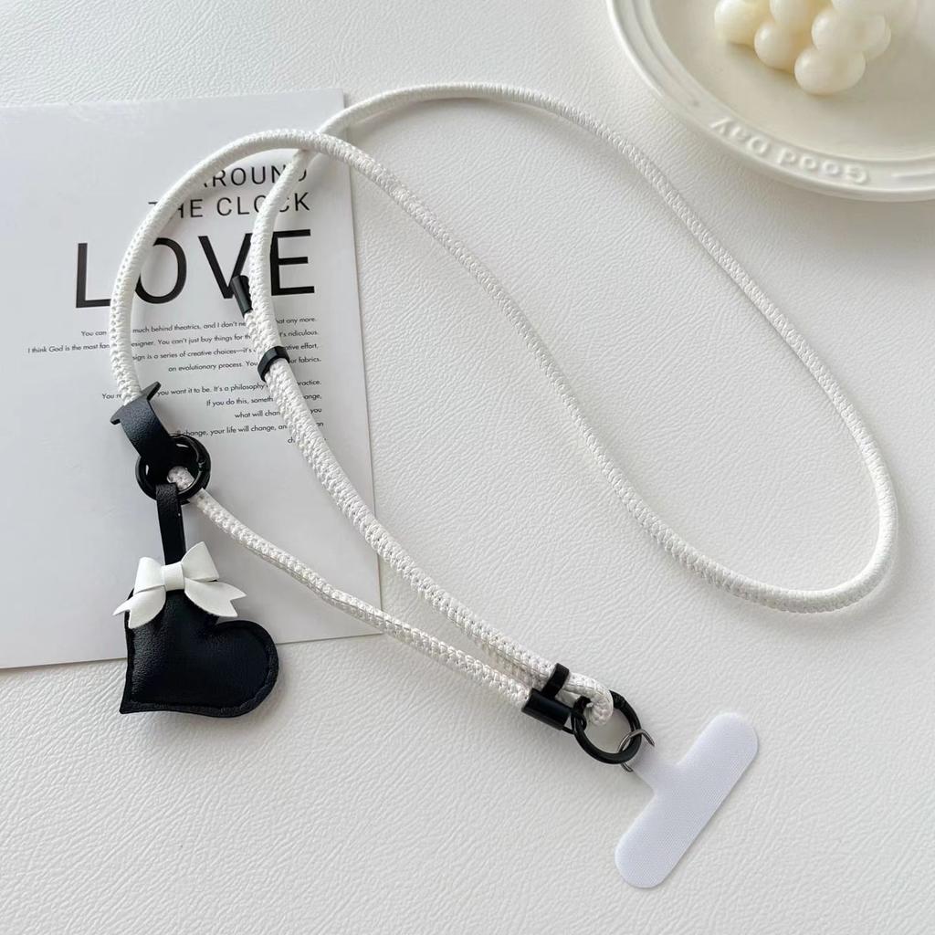 Leather Messenger Mobile Phone Lanyard Love Pendant Long Adjustable Neck Strap Strong and Durable Gasket Anti-lost Women