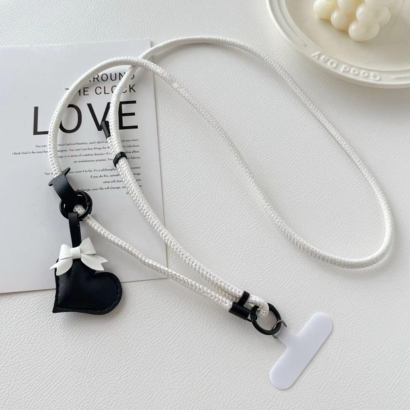 Lanière de téléphone portable en cuir pour messager Pendentif Cœur Longue Sangle de cou réglable Joint solide et durable Anti-perte Femmes