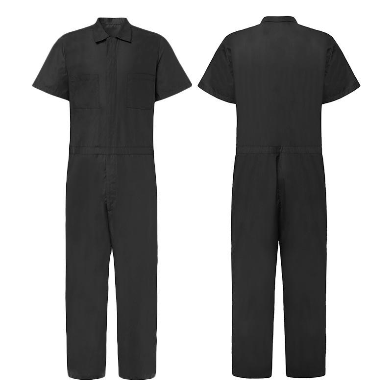 Men's Short Sleeve Jumpsuit, Casual One-Piece Workwear with Front Pockets