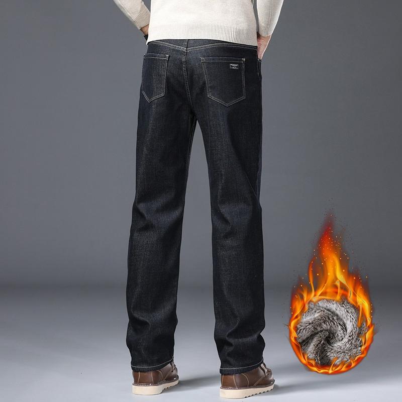 Men's Fleece Lined Thicken Jeans Winter Warm Stretch Slim Fit Denim Pants Comfortable Soft Trousers for Daily Work Wear Clothing