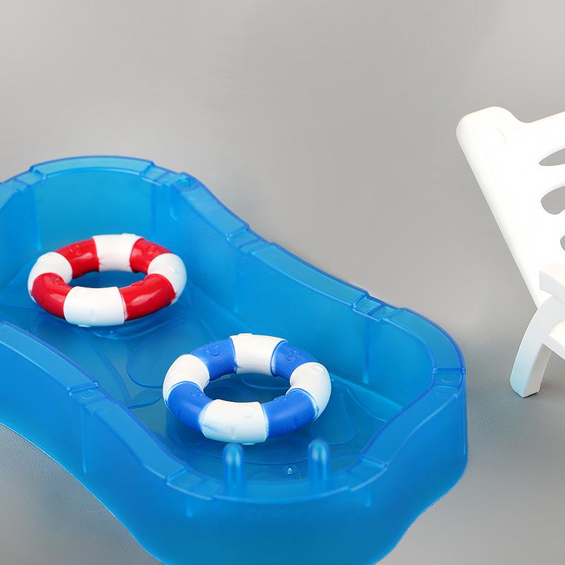 Miniature Doll Pool Set with Swim Ring, Coconut Tree, Sun Umbrella, and Beach Chair - Children's Toy Accessories