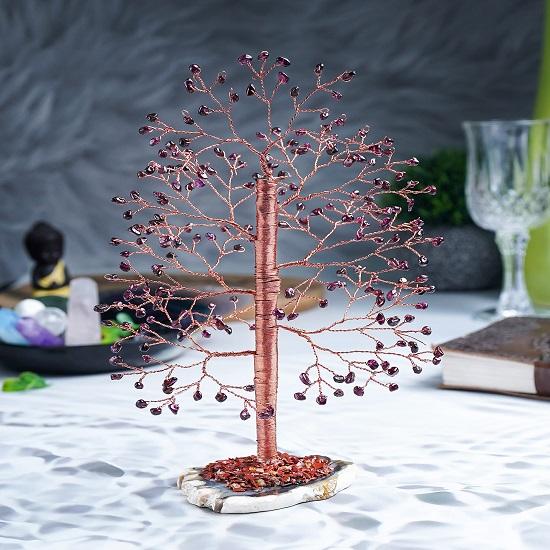 Crystal Tree of Life Handmade Gemstone Tree, Geode Agate Slice Base, Chakra Tree of Life, Money