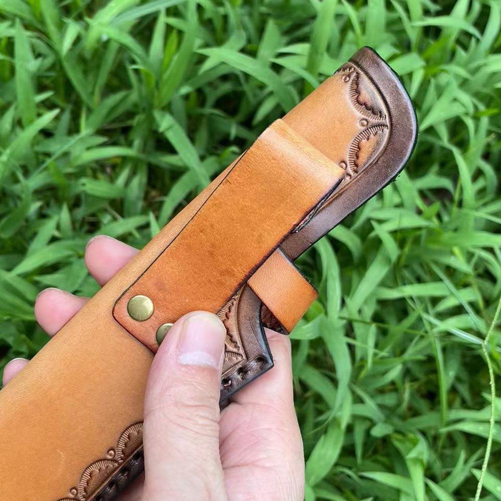 23cm Nóż z ostrzem stałym Pochwa Tłoczona skóra bydlęca Najwyższej jakości skóra licowa Nóż kempingowy Etui myśliwskie Kabura z klamrą do paska