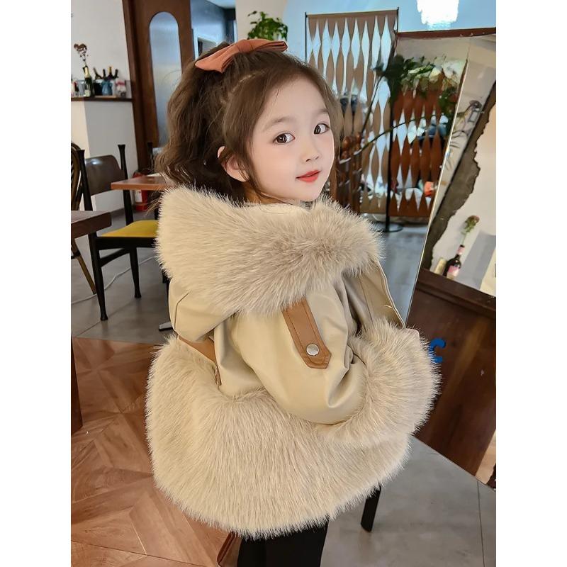 Girls' Autumn Winter Clothes Coat Baby Winter Fashionable Fleece-Lined Coat Little Girl Fur