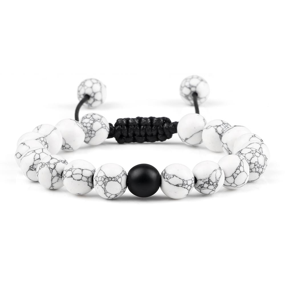 Hot 2pcs/Set Couples Distance Braid Bracelets Natural Stone White And Black Ying Yang Beads Bracelet Best Friend Strand Jewelry