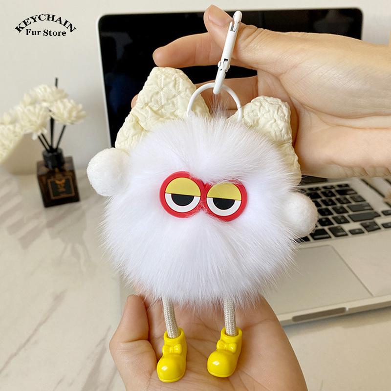 Cute Plush Key Chain Kawaii Coal Ball Pendant Ring Backpack Pendant Decor Fluffy Fur Keychain for Bags Doll Toy Key Car Rings
