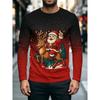 Men's and Unisex Adult Christmas Reindeer and Elk Print Long Sleeve T-Shirt- Arctic Pattern Holiday Sweater Style Top with Elk and Sleigh Design