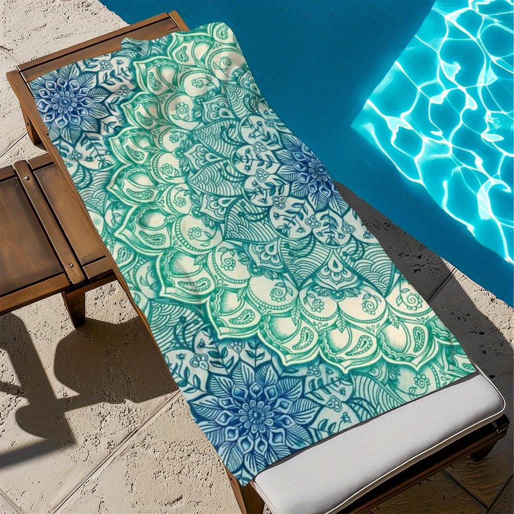 1pc Colorful Mandala-Print Beach Towel - Soft Absorbent Quick-Dry Microfiber,Modern Cartoon Design for Swimming, Camping,Bathing