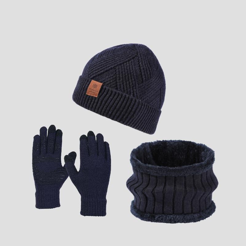 High Stretch Wool Hat Warm Kit Men's Winter Outdoor Warm Knitted Hat Scarf Gloves Three-Piece Set