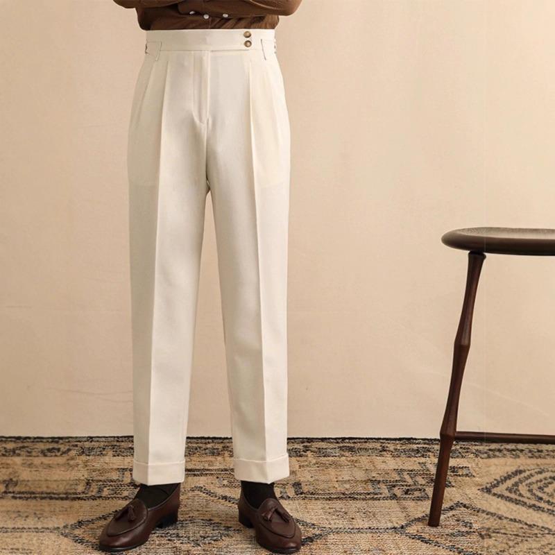 Pantaloni da abito casual da uomo a vita alta, dritti e larghi, con fibbia Naples Paris