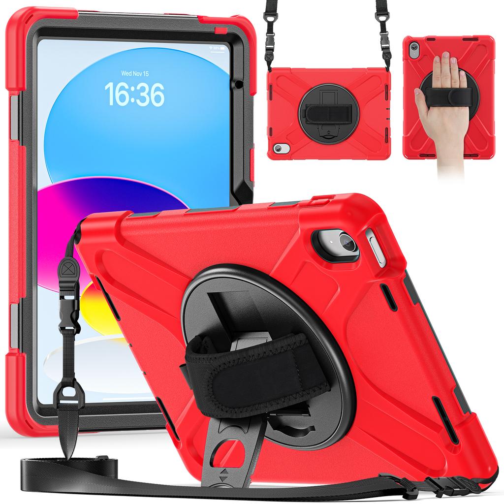 4 in 1 Detachable Mech-style Drop-resistant Wrist Strap Stand Case for IPad A16 11th 10th with Long Rope Soft Silicone Cover