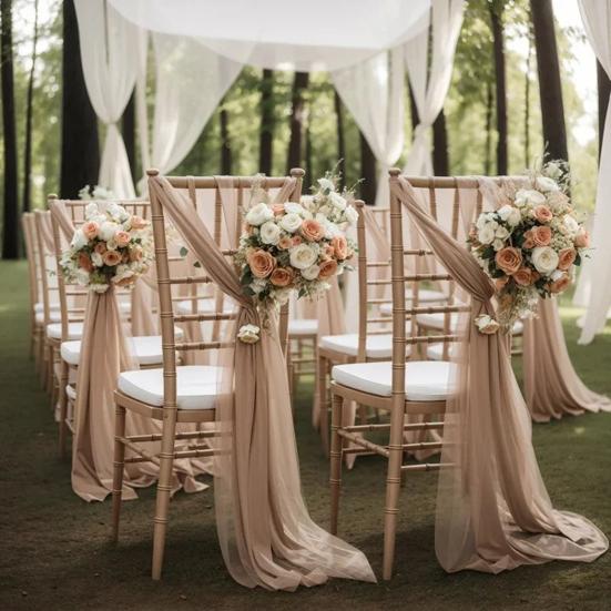 Chiffon Chair Sashes Wedding Aisle Decorations 9Ft Wrinkle-Free Draping Fabric for Ceremony Reception Party Banquet Decoration