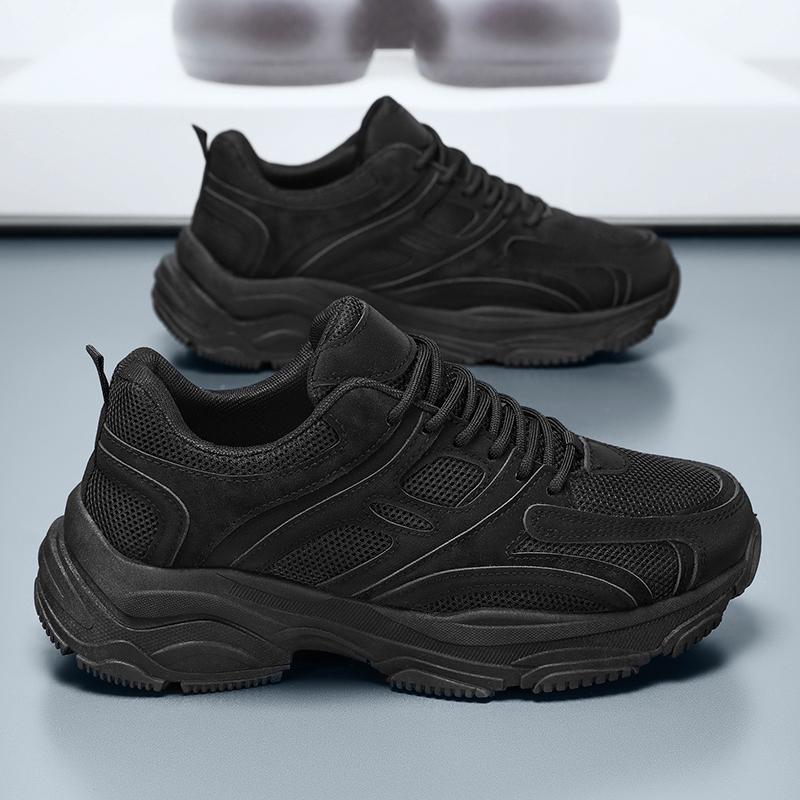 Black Men's Running Shoes Spring  New Thick Bottom Anti-slip Work Sports Dad Shoes Thick Heel Sneakers  Hombre cm nero