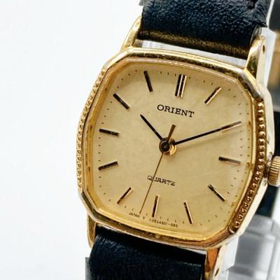 Used 405 ORIENT Women's Watch Quartz Battery Replaced Working Gold