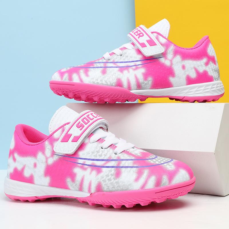 New children's broken nail football shoes boys and girls flat non-slip primary and secondary school sports shoes Velcro football