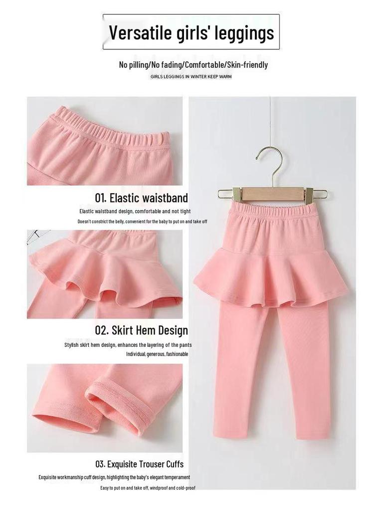 Spring & Autumn Girls' Ruffle Skirt Leggings - Korean Style, Elastic Fit, Fashionable Outerwear Pants