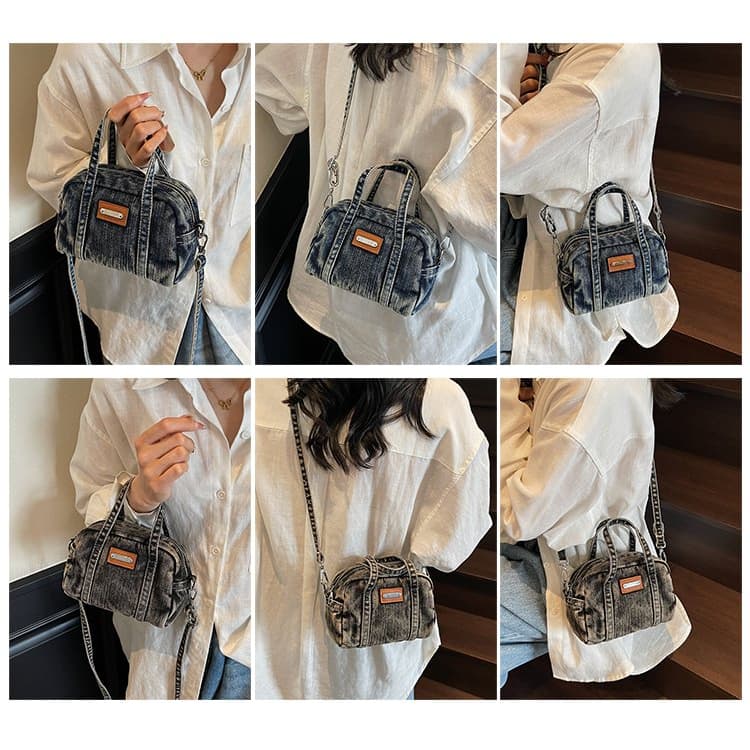 Vintage Mini Denim Boston Bag Women's Crossbody Bag