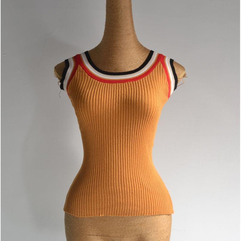 

-4 Fashion Retro Flattering Stretch Slim Thread Knitting Color Stitching Side Camisole Orange All yards