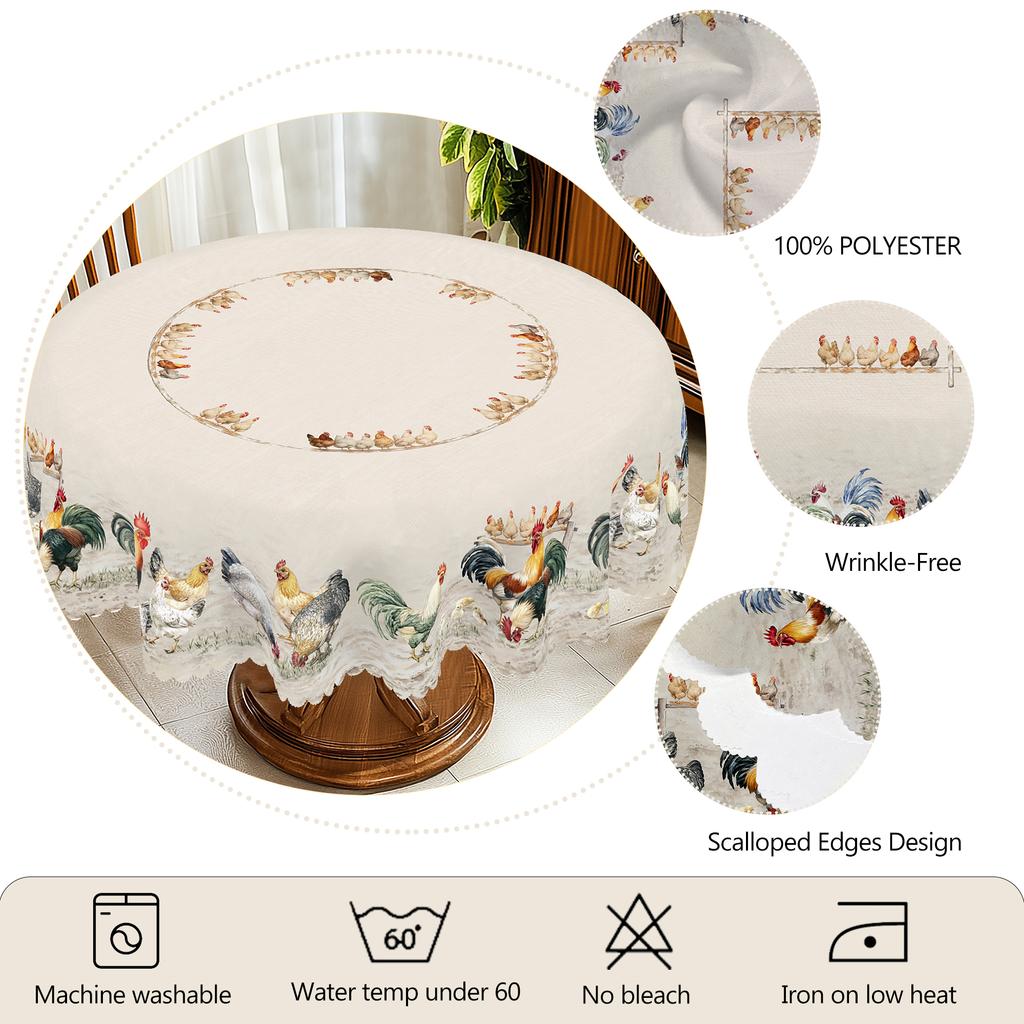 1 Stück Retro Bauernhof Hahn, Henne und Küken Muster Tischdecke, Bauernhaus Stil Frühlings- und Sommerdekoration, Polyester Maschinenwaschbare Tischdecke,