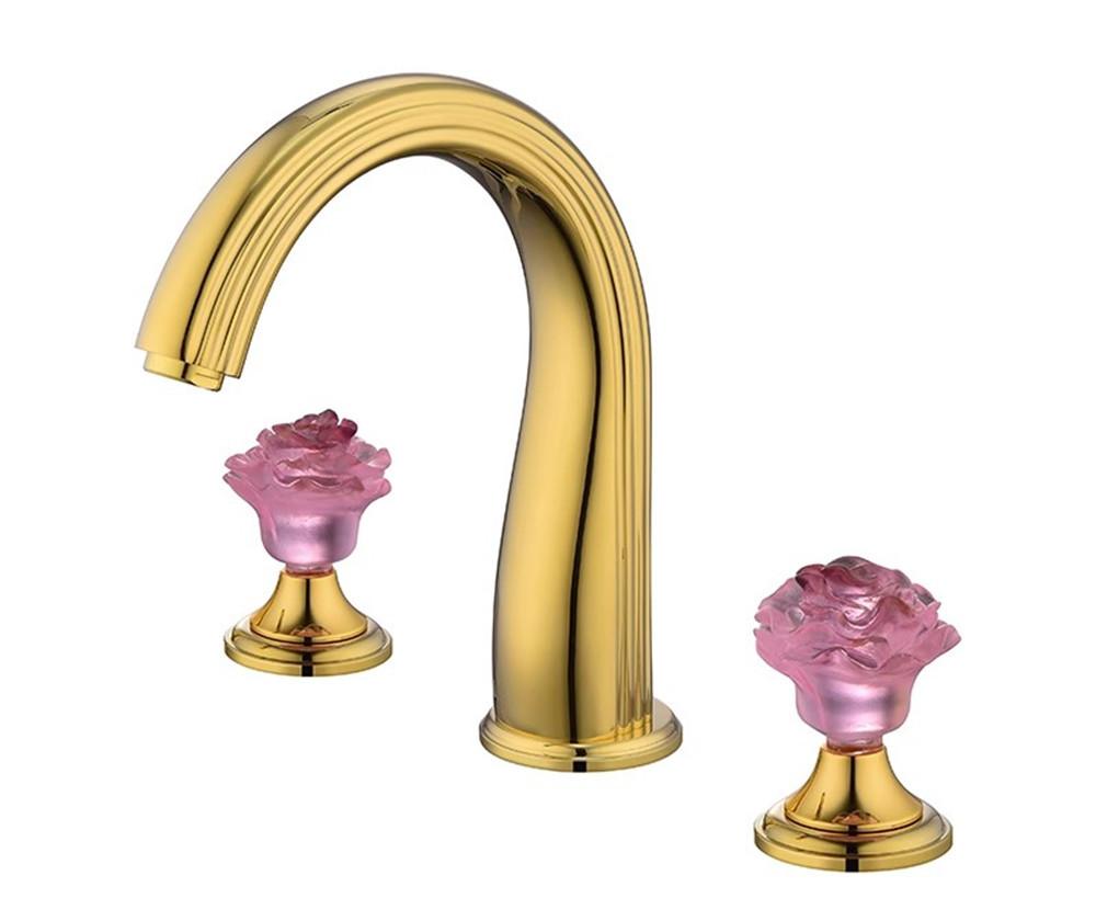 

Rose Bathroom faucet widespread Gold Brass Crystal Basin faucet Lavotory Tap luxury Basin Mixer Hot Cold shower room sink Faucet