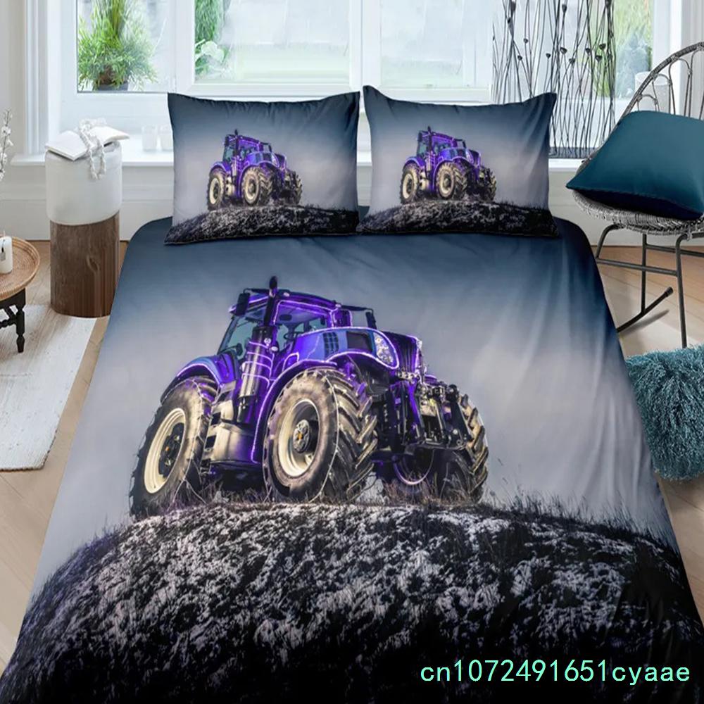 Boys Tractor Printed Bedding Set Men Construction Cars Pattern Comforter Cover For Kids Heavy Machinery Vehicles Duvet Cover