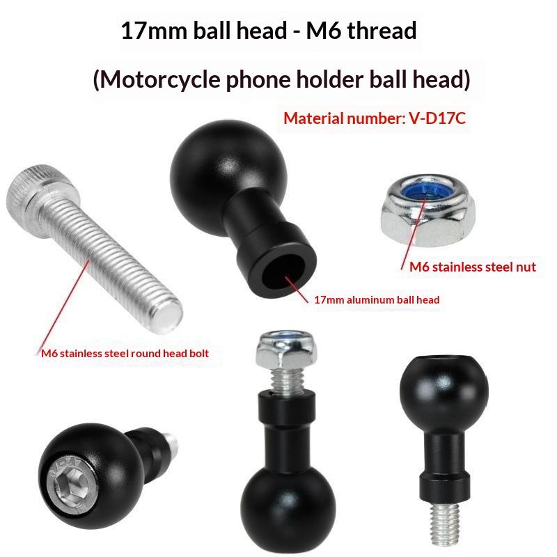 Aluminum 15Mm/17Mm/19Mm/20Mm/25Mm Ball Head Adapter To M6 1/4 Bolt For Motorcycle Phone Holder Car Bracket Camera Stand