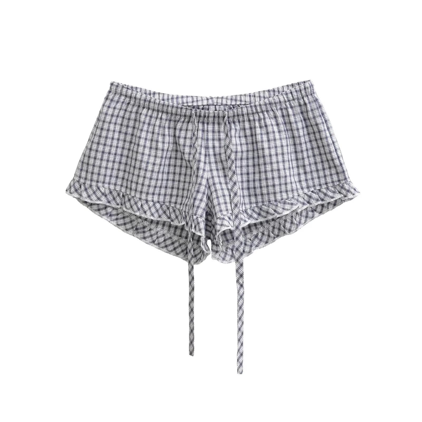 

Spring 26 Plaid Lace-Up Shorts: Slim-Fit, College Style, Leg-Lengthening with Drawstring S