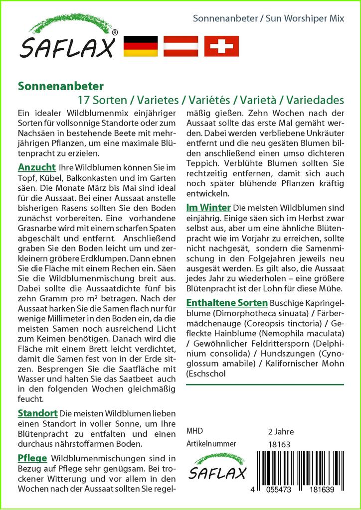 SAFLAX Sonnenanbeter-Mix – 1000 Samen – 17 Wildblumen-Mix