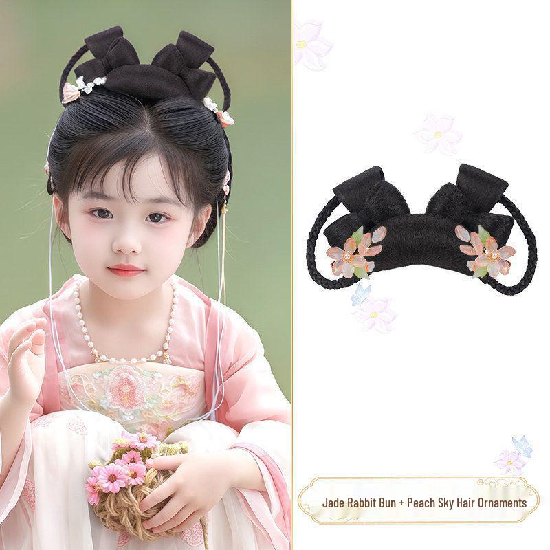 Jade Rabbit Hanfu Wig: Children's Ancient Style Tang Dynasty Updo with Hair Padding and Bun Headdress