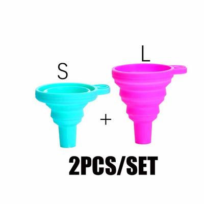 L+S 2PCS Silicone Funnel Telescopic Mini Portable Folding Funnel Compresses Kitchen Household Supplies Cooking Tools