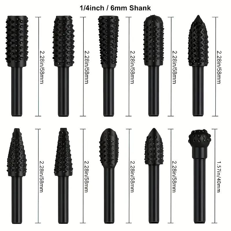 

10pcs Rotary Burr Rasp Set Wood Carving File Rasp Drill Bits 1/4 Hex Shank Rotary Rasp File Set Fit for DIY Woodworking