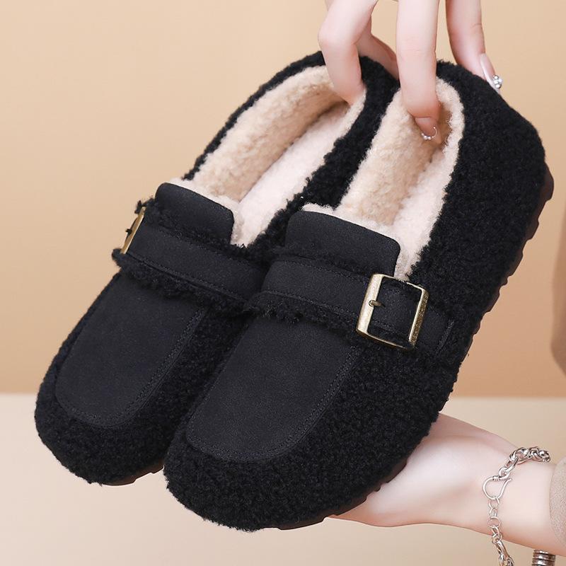 

2025 autumn and winter new Mao Mao shoes women wear flat-bottomed velvet warm Doudou shoes casual one-pedal women s cotton shoes 41