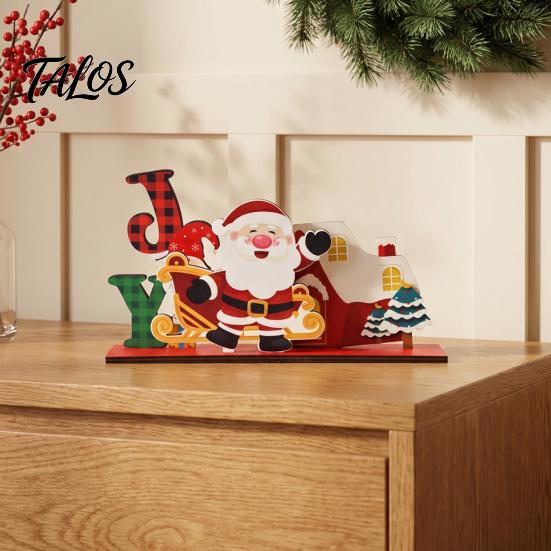 Christmas Tree Tabletop Decor Wooden Ornaments, Decoration with Santa Claus Snowman Elk Table Centerpiece Designs for Home Holiday Party And