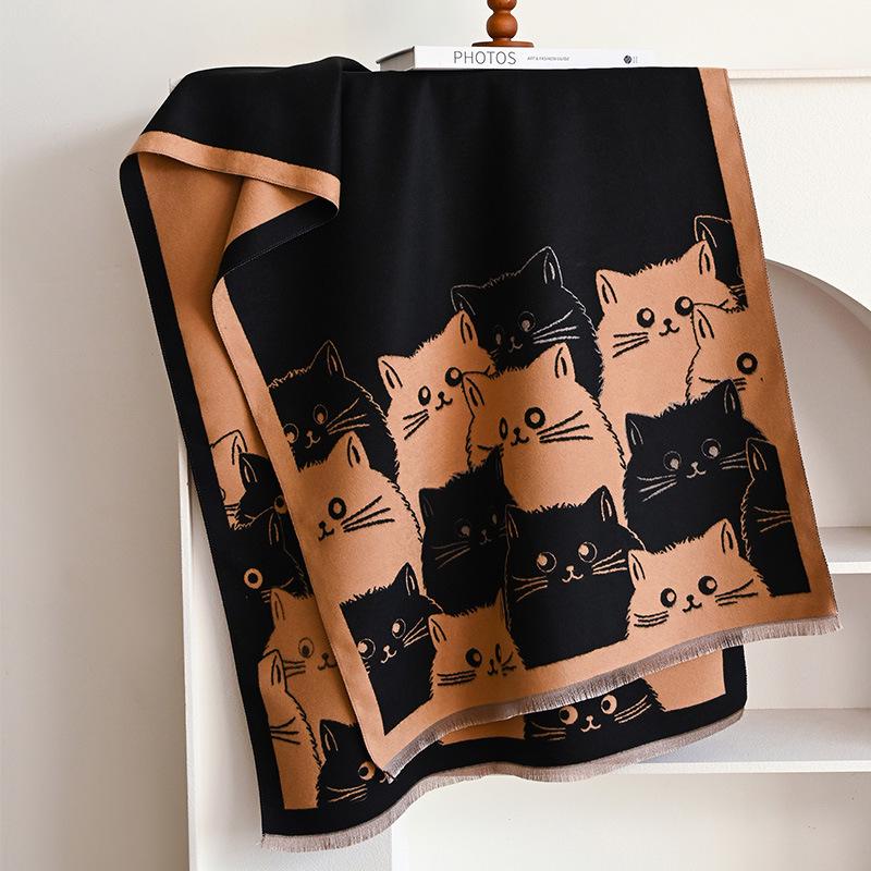 2026 Cozy Cartoon Cat Cashmere-Feel Shawl - Women's Autumn/Winter All-Match Accessory