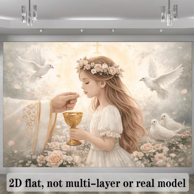2D Soft Pastel First Communion Girl Photography Background