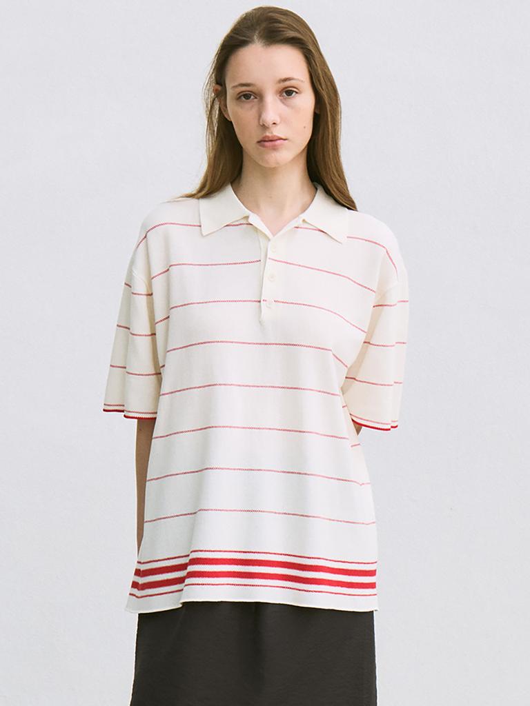 LE Striped Over-Fit Collared Knit (Ivory)