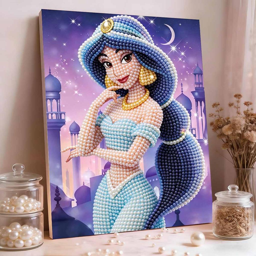 Sternenschloss Jasmin Neue Perlen-Eingefasste Rahmenlose Kunst | Handgefertigte Perlenkunst, Sternenmond Exotisches Schloss Thema, für Exotische Traumhafte Dekoration