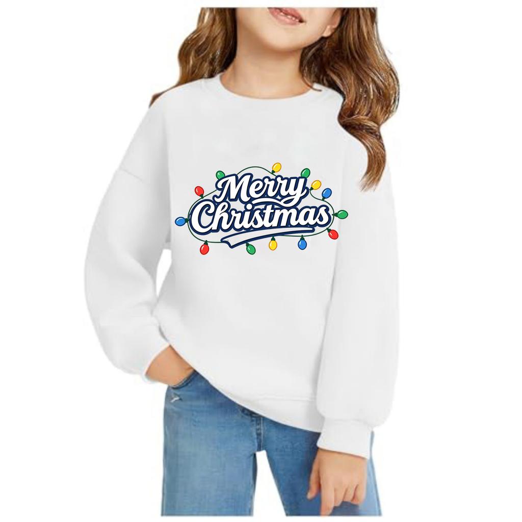 Girls Christmas Print Long Sleeve Hooded Sweatshirt Casual Comfortable Pullover for Fall Winter