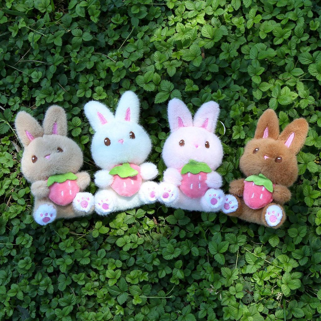Plush Toy Bunny Keychain With Strawberry Design For Kids Gift And Bag Accessory