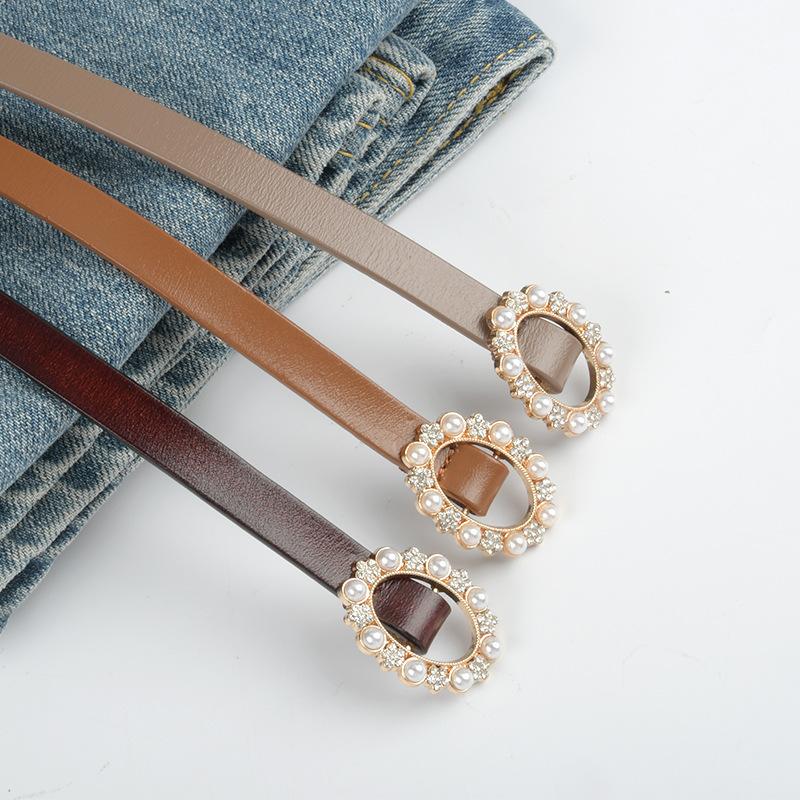 A Slim Belt for Women with Inlaid Pearls, A Simple, Hole-free, Knotted Belt Paired with Casual Pants and A Dress for Women