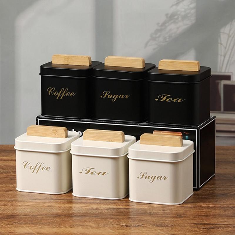 Tees Kaffee Süßigkeitenbehälter mit Bambusdeckel für Küchentheke Multifunktionales versiegeltes Vorratsglas für trockene Lebensmittel