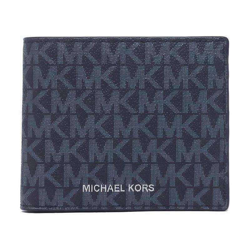 MICHAEL KORS COOPER Short Old Flower Printed Retro PVC (Polyvinyl Chloride) Card Holder Wallet Men s Navy Blue Navy blue old flower синий